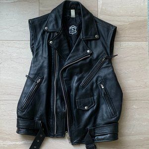 Motorcycle Vest - Black Leather - Men's M